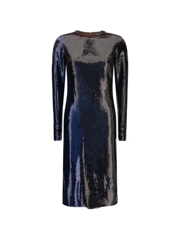 TOM FORD sequin-embellished long-sleeve Midi Dress | Blue