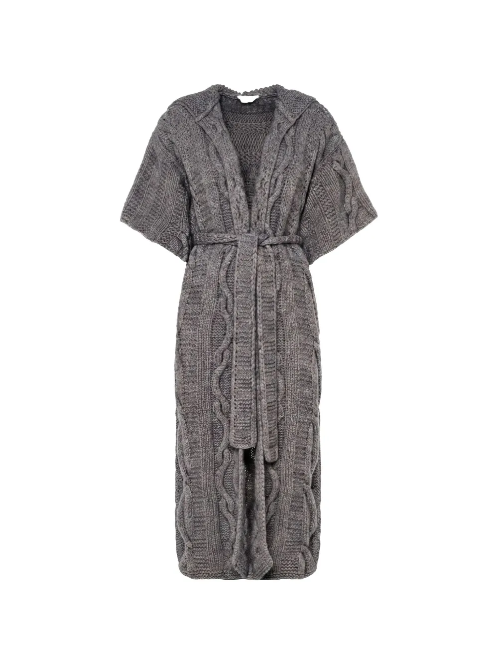 Malo short-sleeve cable-knit belted cashmere coat - Grey