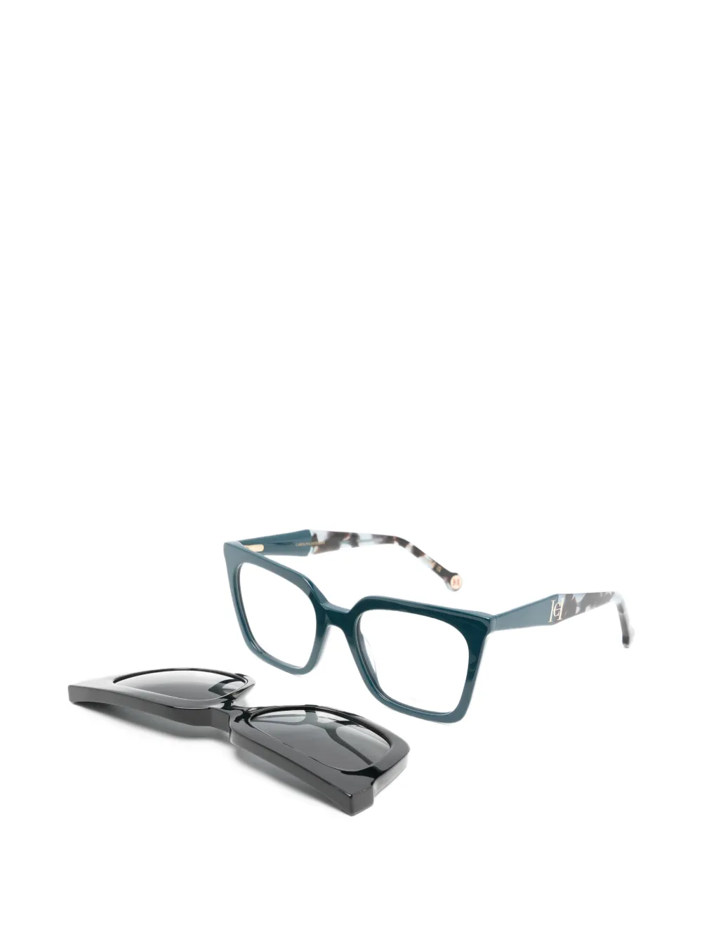 Carolina Herrera Tortoiseshell-effect Logo-plaque Glasses in Blue, view 2