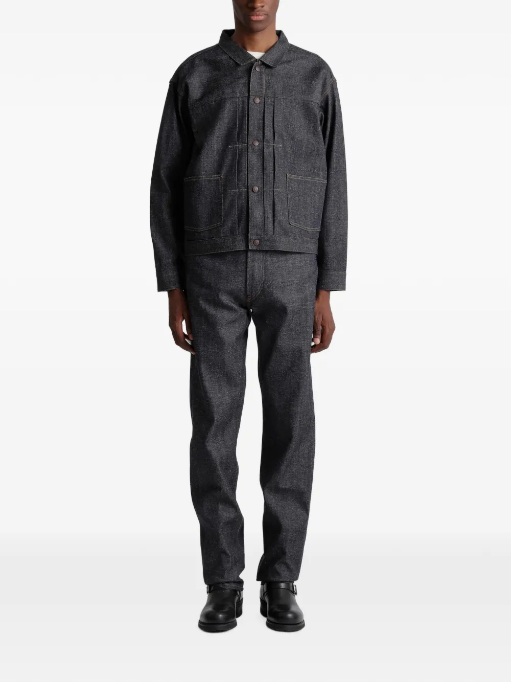TAIGA TAKAHASHI Geplooid denim jack met gesmockte achterkant Blauw