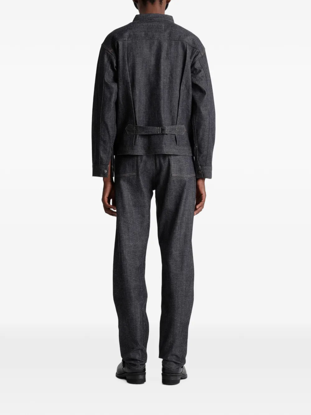 TAIGA TAKAHASHI Geplooid denim jack met gesmockte achterkant Blauw