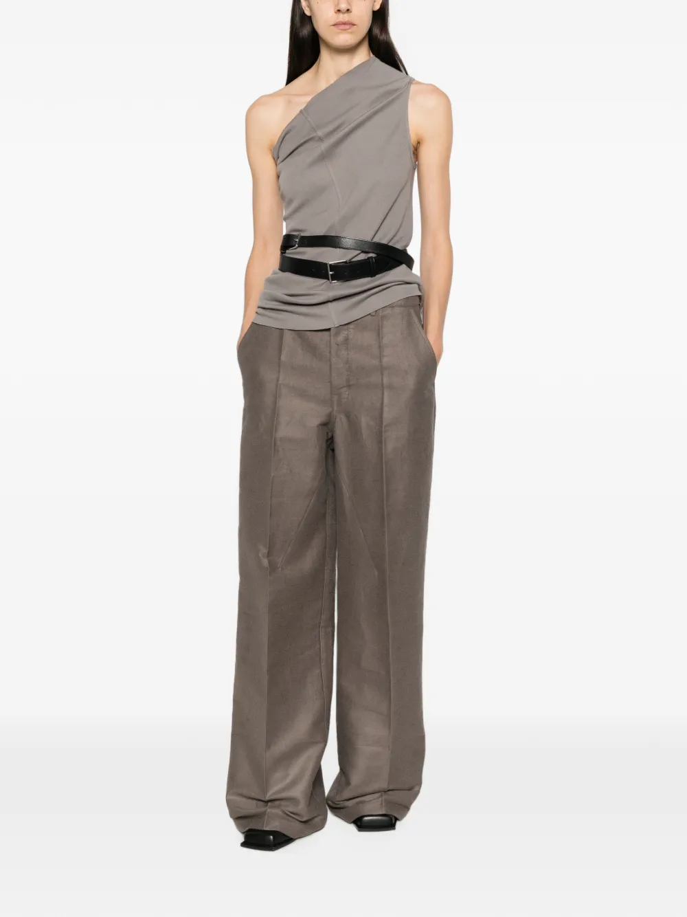 Rick Owens Palazzo broek met riemlus Bruin