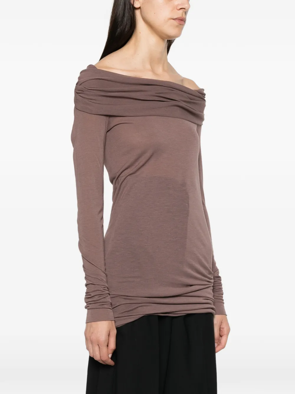 Rick Owens off-shoulder long-sleeve T-shirt Bruin
