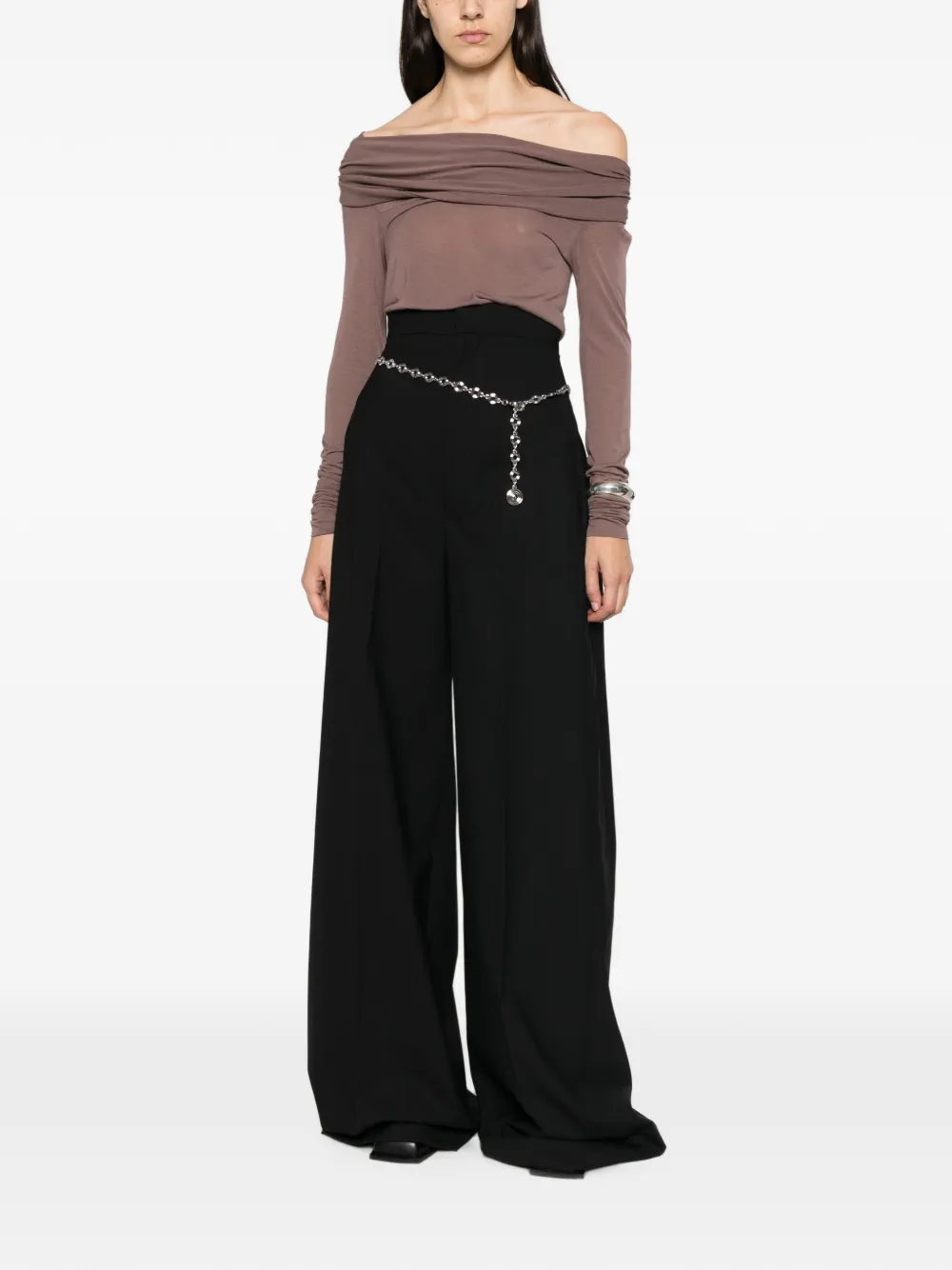 Rick Owens off-shoulder long-sleeve T-shirt Bruin