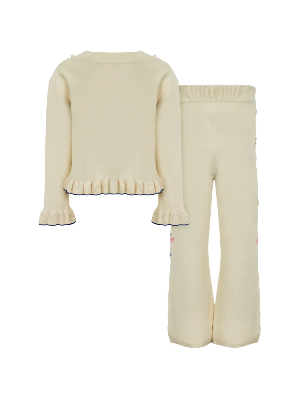 Lapin House Vest en broek met geborduurde bloemen Beige