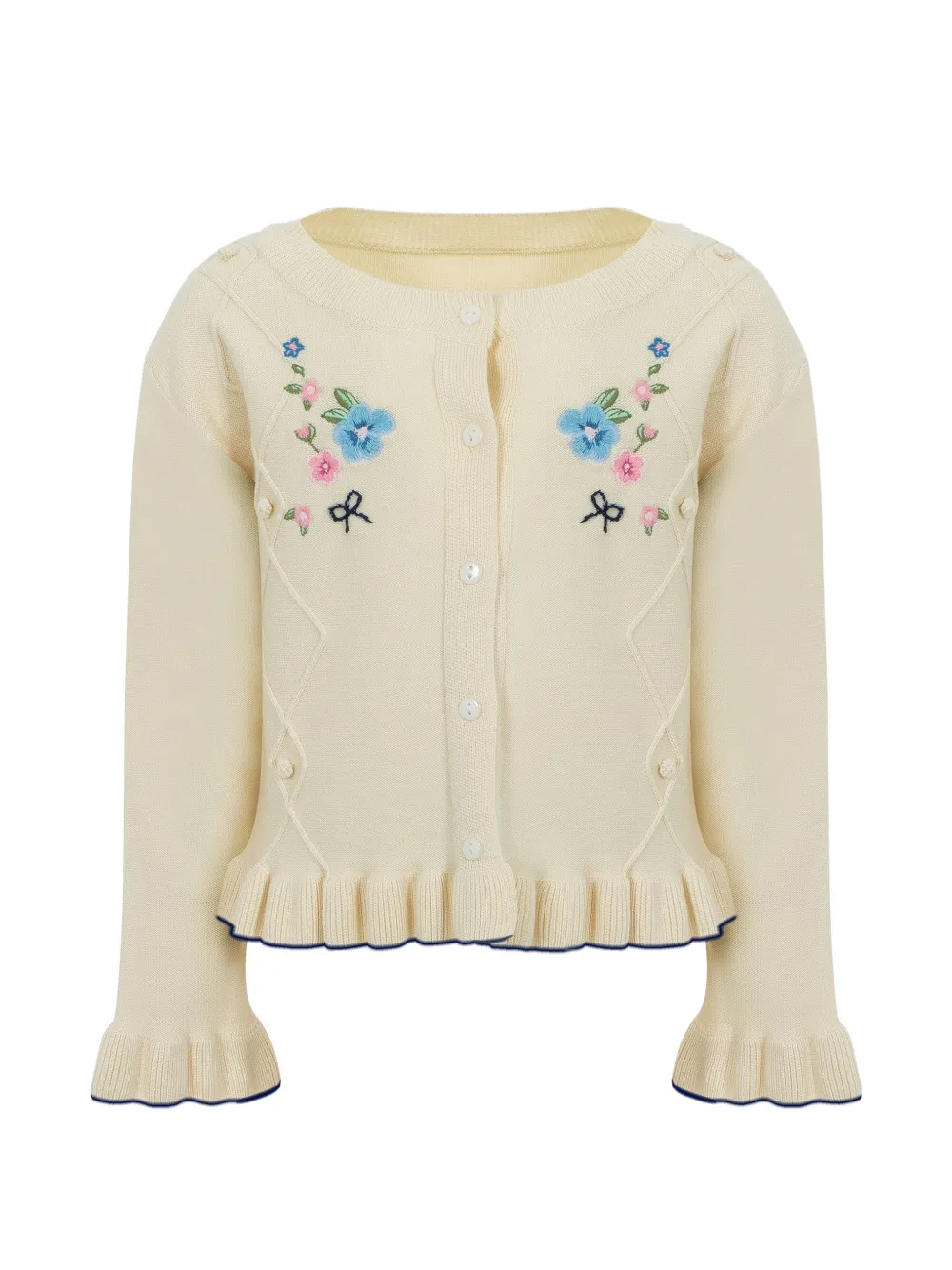 Lapin House Vest en broek met geborduurde bloemen Beige