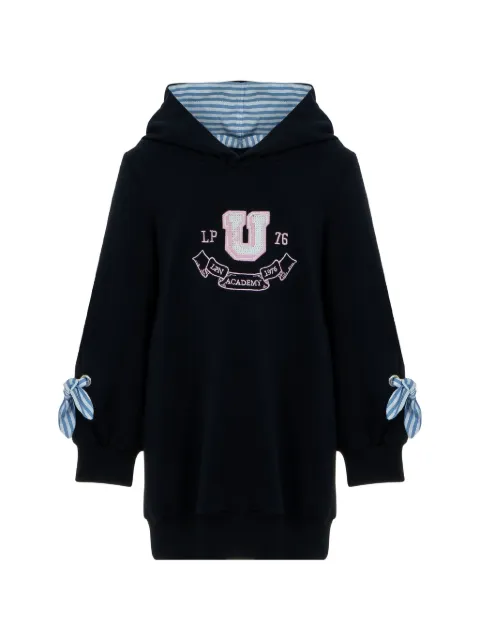 Lapin House logo-embroidered bow-detail blue dress