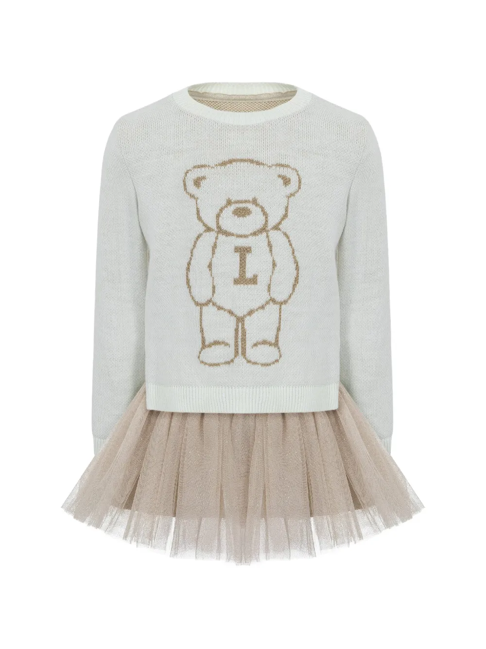 Lapin House robe à motif ourson et jupe en tulle - Blanc