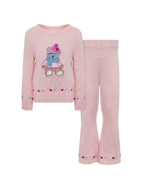 Lapin House bear-motif knitted tracksuit set