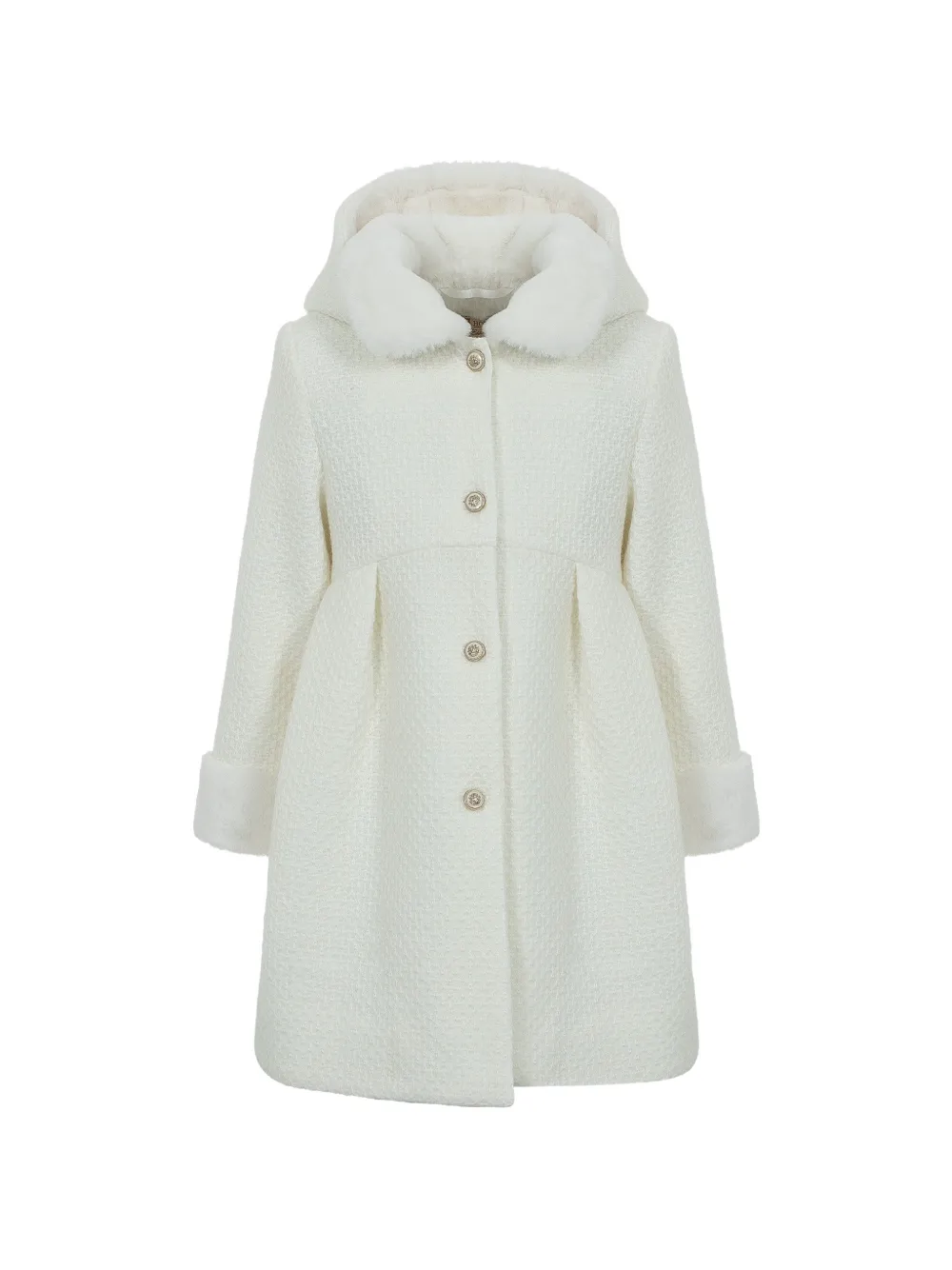 Lapin House Babies' Hooded Bouclé-knit Overcoat In White