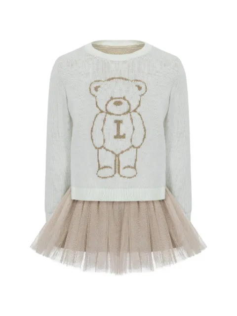 Lapin House teddy bear-intarsia tulle-skirt dress