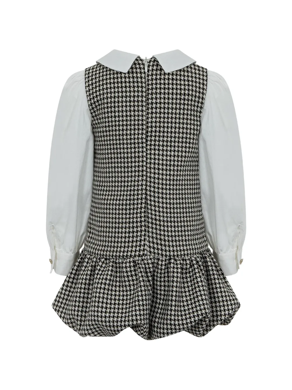 Lapin House Jurk met pied-de-poule print en ruches Wit