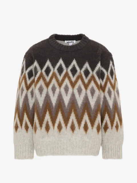 Molo Baes argyle-knit crew-neck sweater