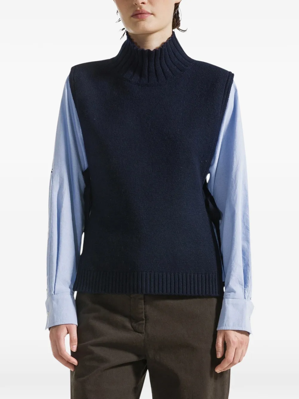 Seventy high-neck side-tie vest - Blu