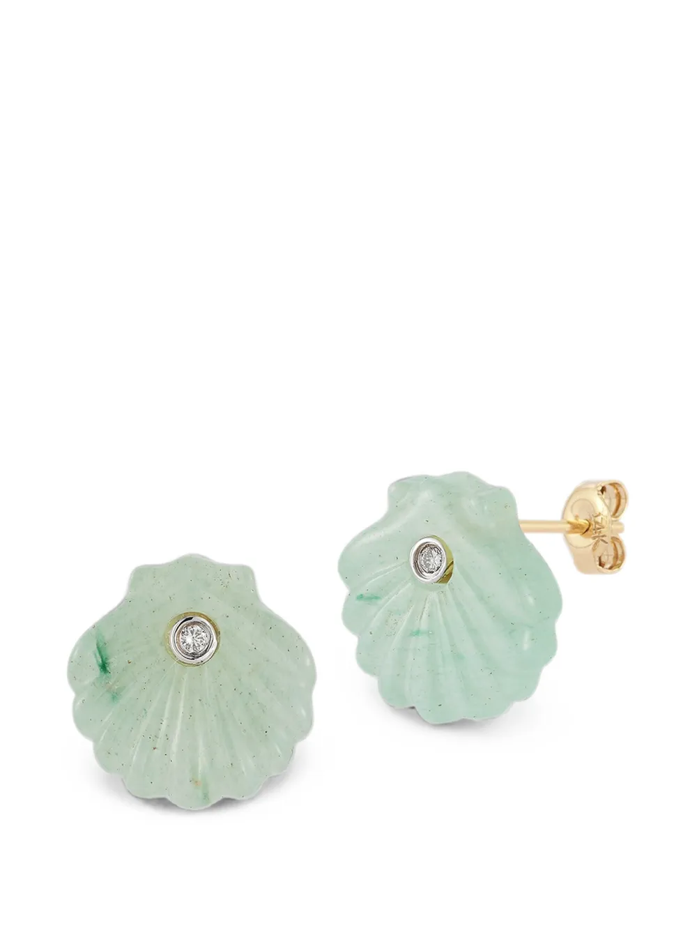 Mateo Venus Shell-carved Jade and Diamonds Earrings in Gold, view 2
