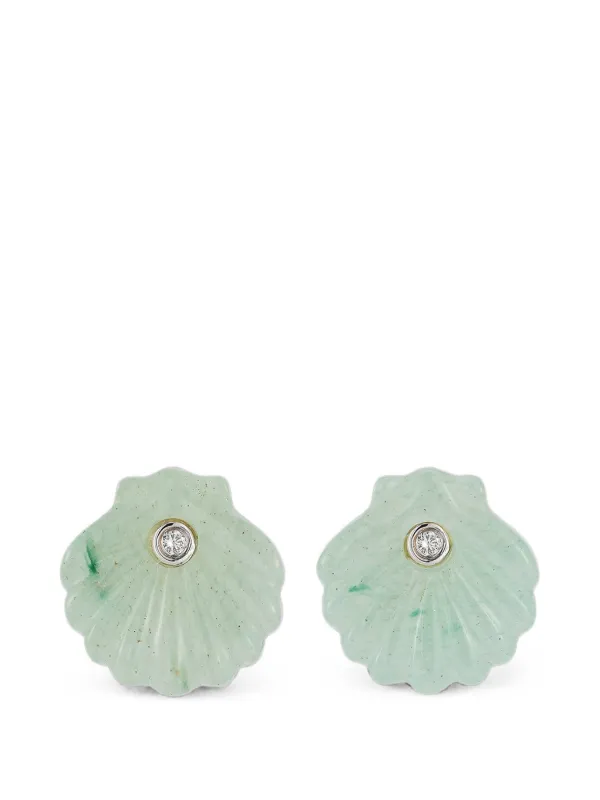 Mateo Venus Shell-carved Jade and Diamonds Earrings in Gold