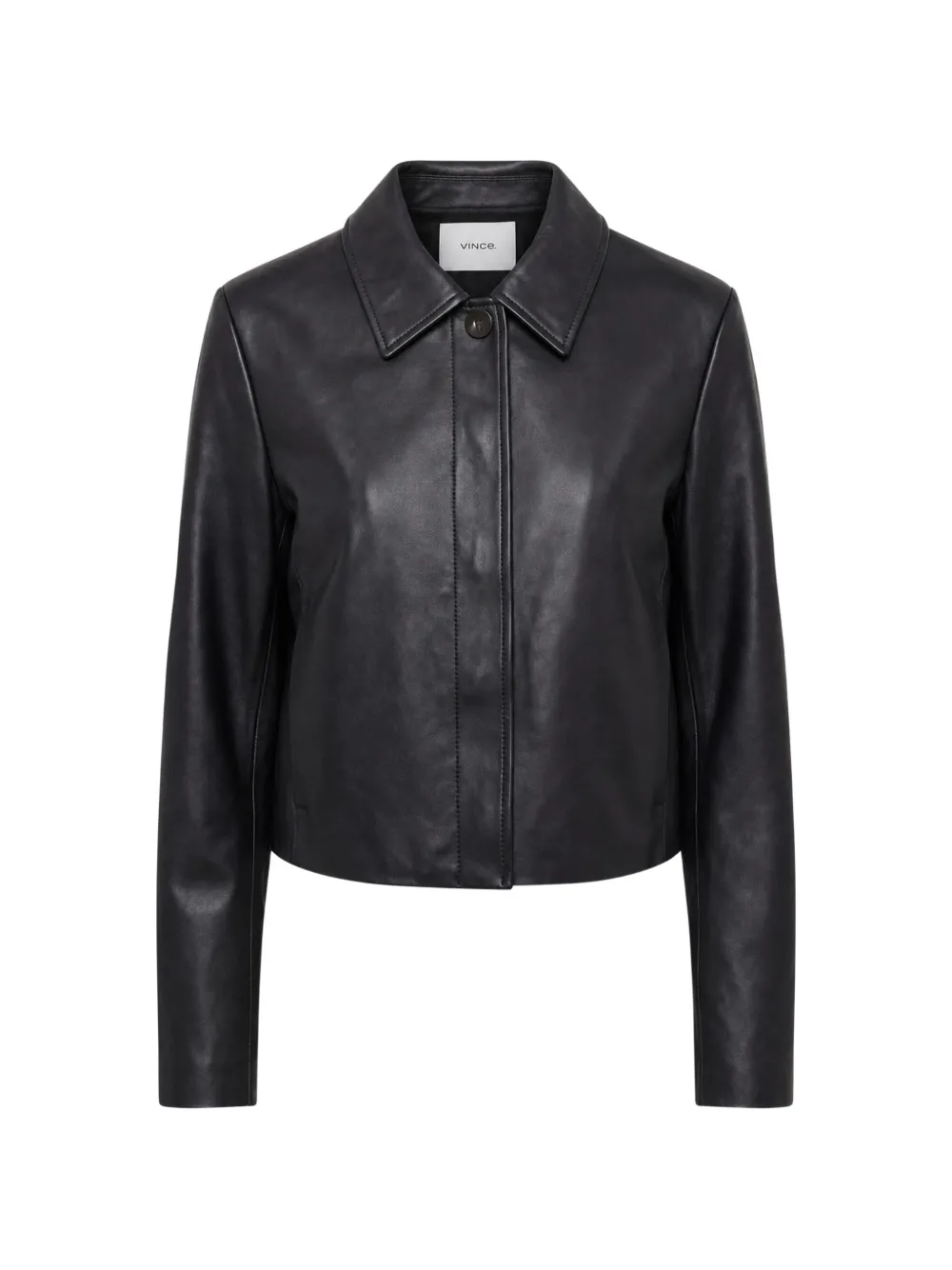 Vince leather collared cropped jacket Zwart