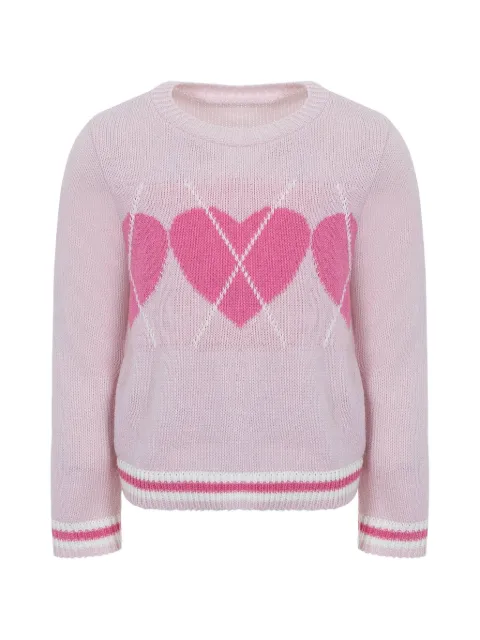 Lapin House heart-intarsia striped-trim pink sweater