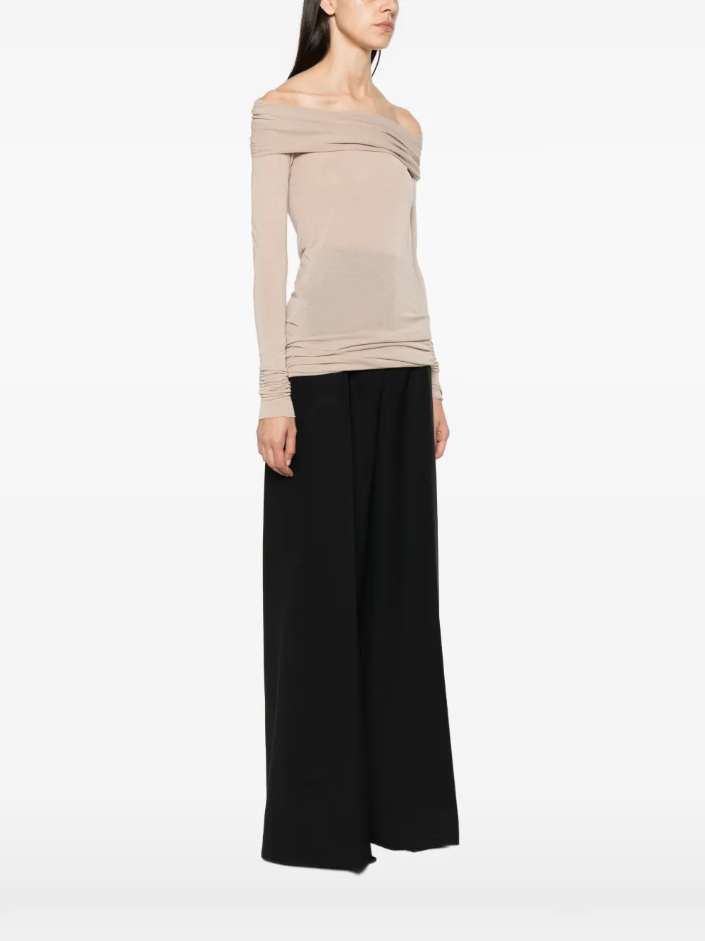 Rick Owens Off-shoulder T-shirt met lange mouwen Beige