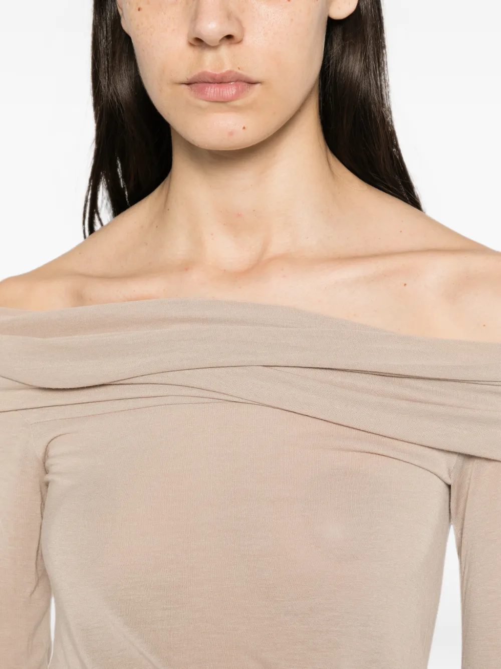 Rick Owens Off-shoulder T-shirt met lange mouwen Beige