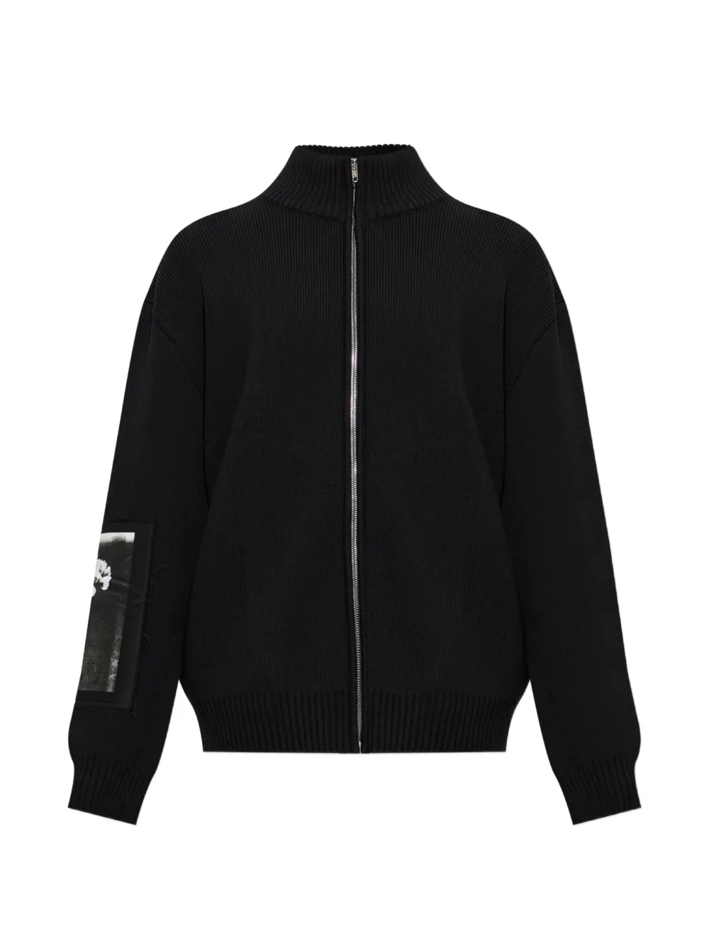 Balenciaga logo-patch ribbed-knit cardigan - Nero