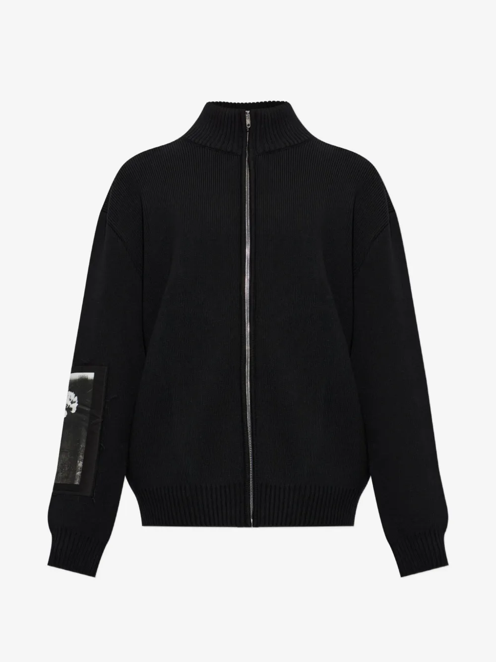 Balenciaga logo-patch ribbed-knit cardigan | Black | Image 1