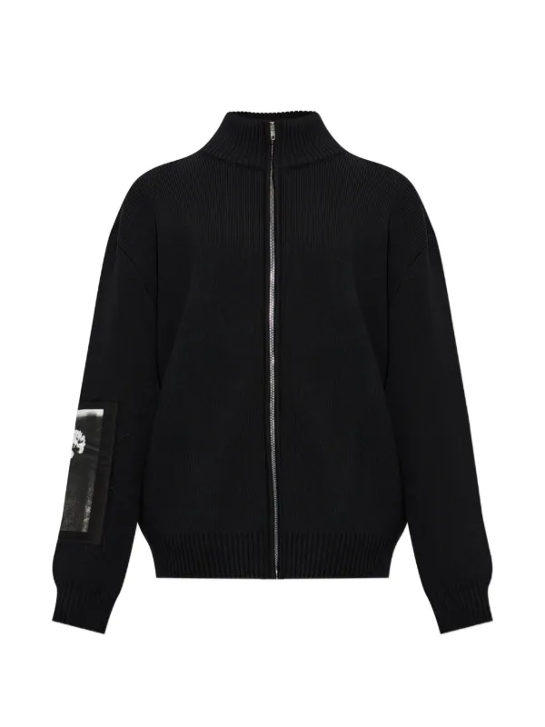 Balenciaga Knitted Zip-up Cardigan with Patches in Black