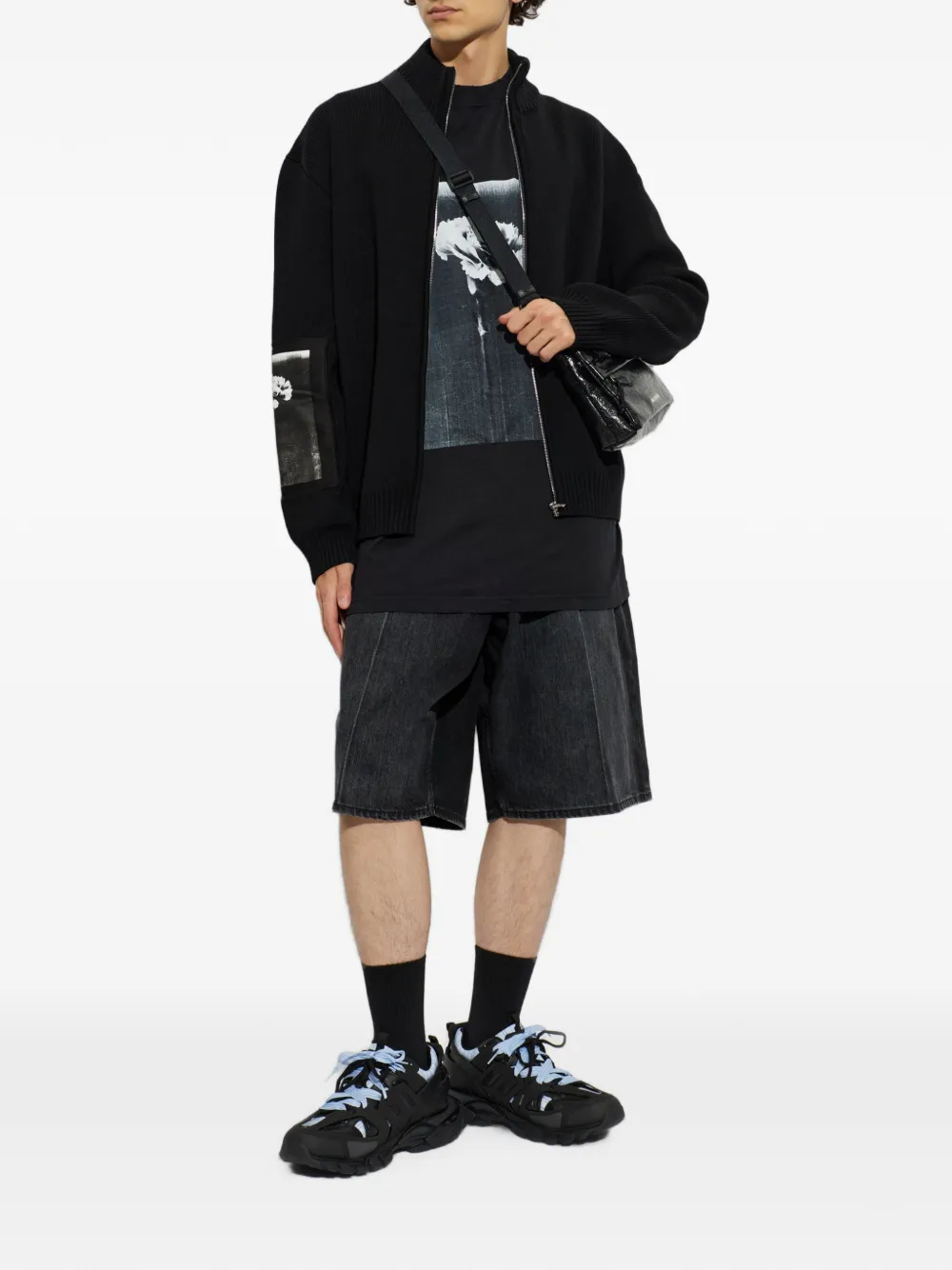 Balenciaga Gebreid vest met rits en patches Zwart