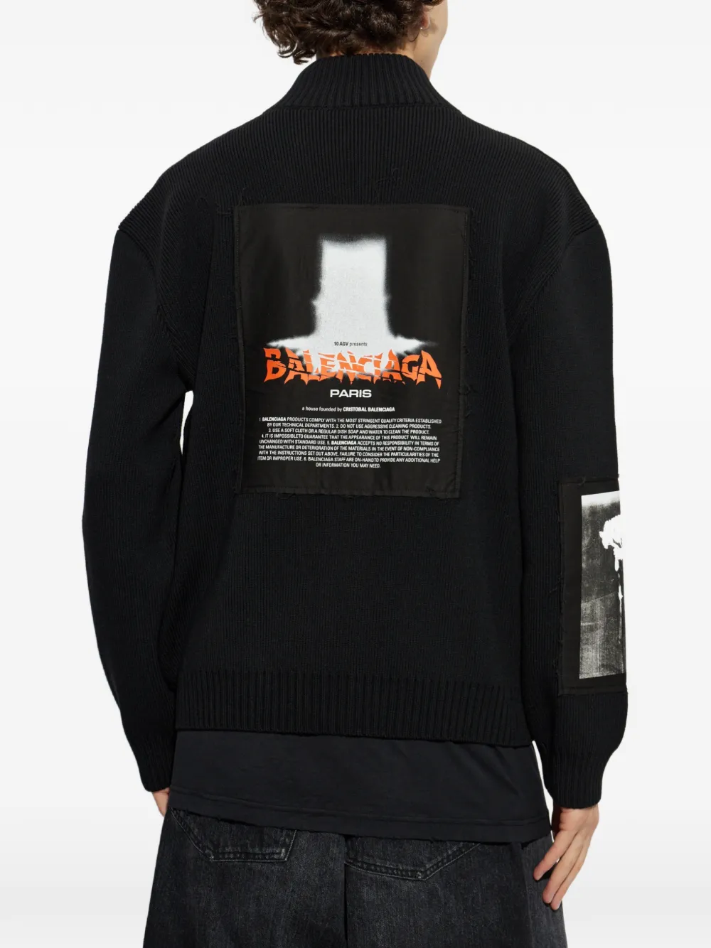 Balenciaga Gebreid vest met rits en patches Zwart
