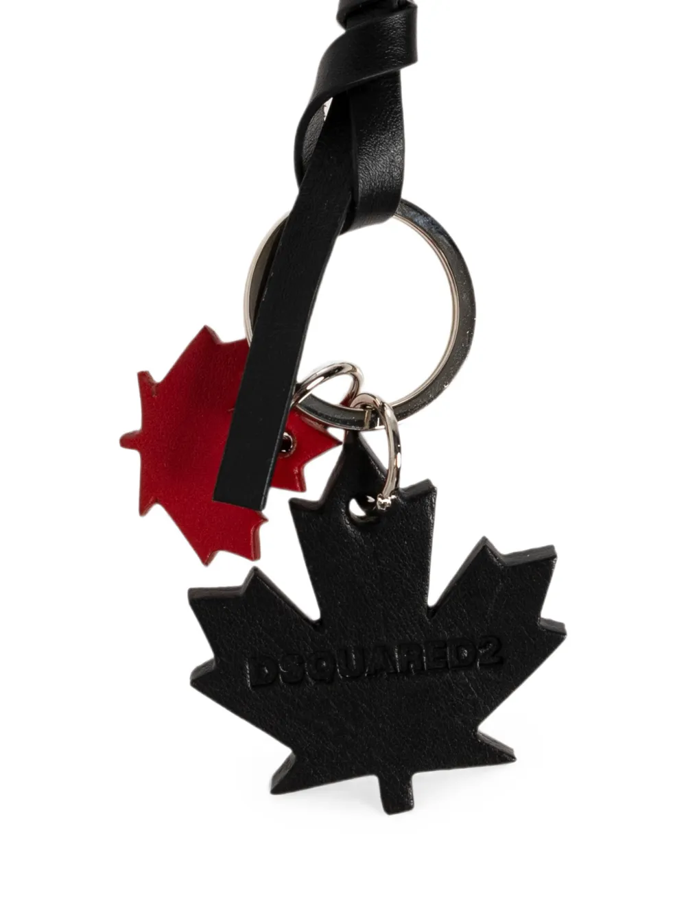 Dsquared2 Maple-leaf Leather Keyring In Black