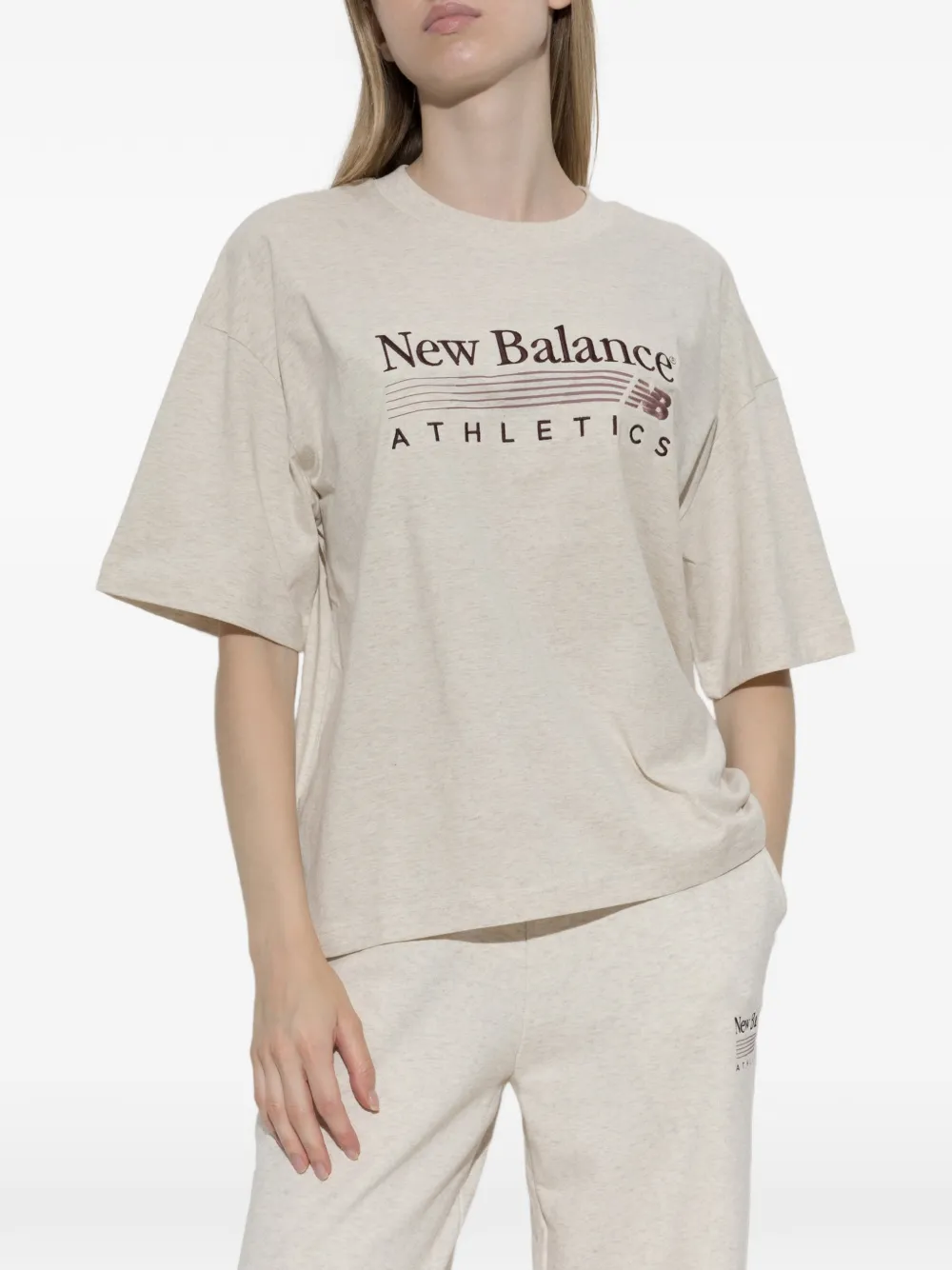 New Balance Trackside logo-print T-shirt Beige