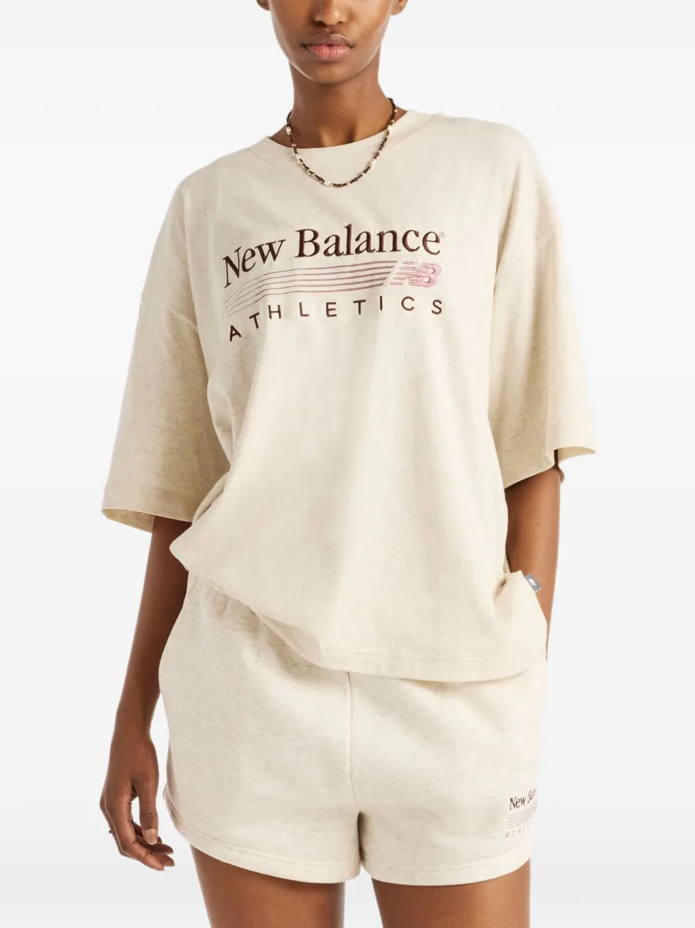 New Balance Trackside logo-print drawstring track pants Beige