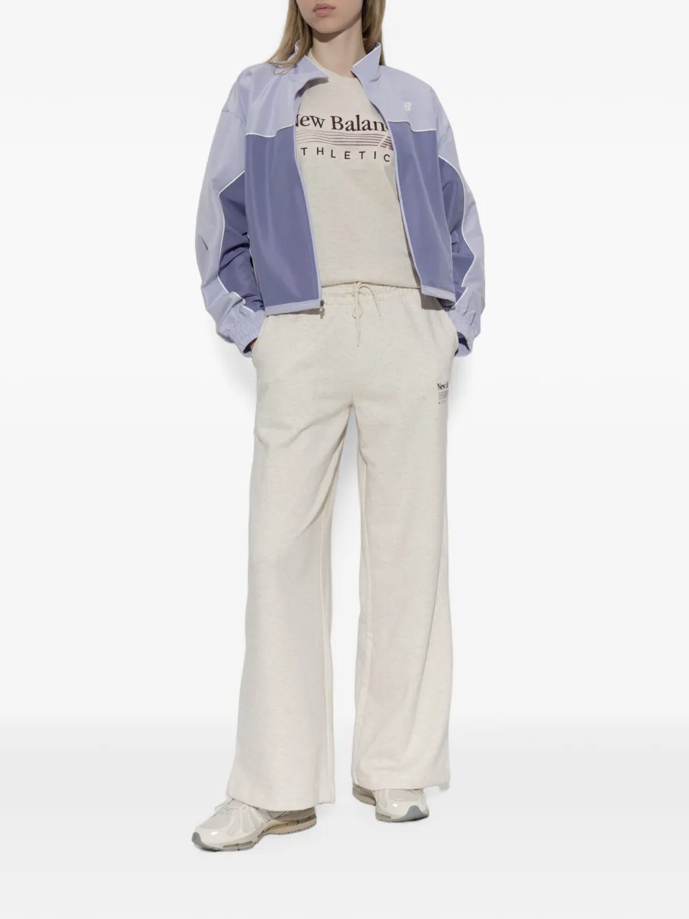 New Balance Trackside logo-print drawstring track pants Beige