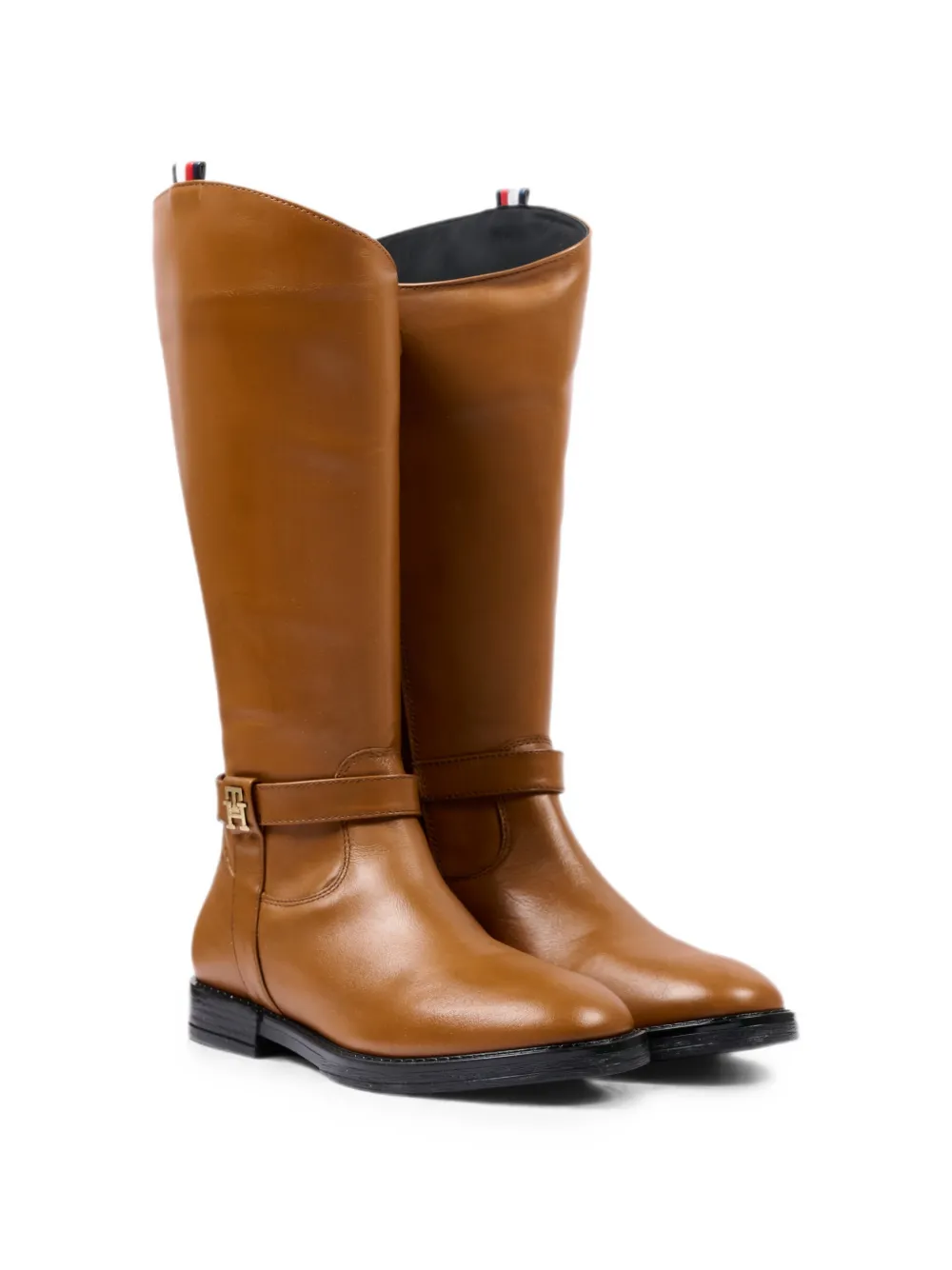 Tommy Hilfiger Junior monogram-plaque leather boots Bruin