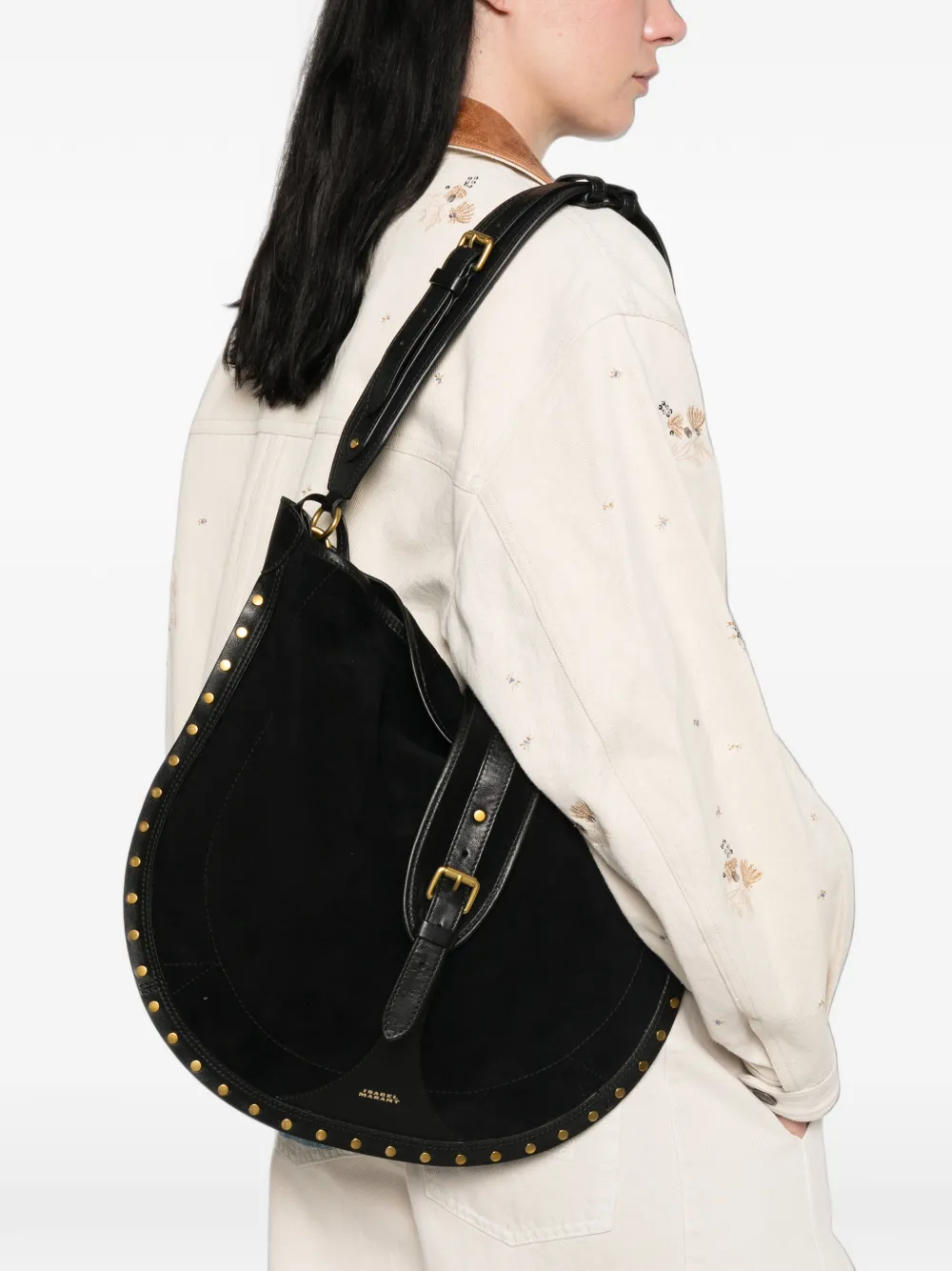 ISABEL MARANT Oskan Soft schoudertas met studs Zwart