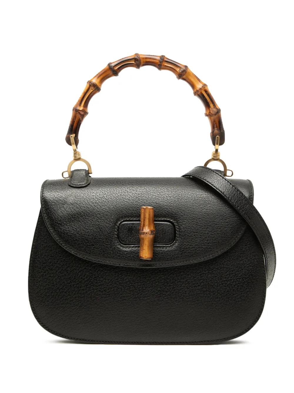 Pre-owned Gucci 20th Century Grained Calfskin Bamboo Night Satchel In Black