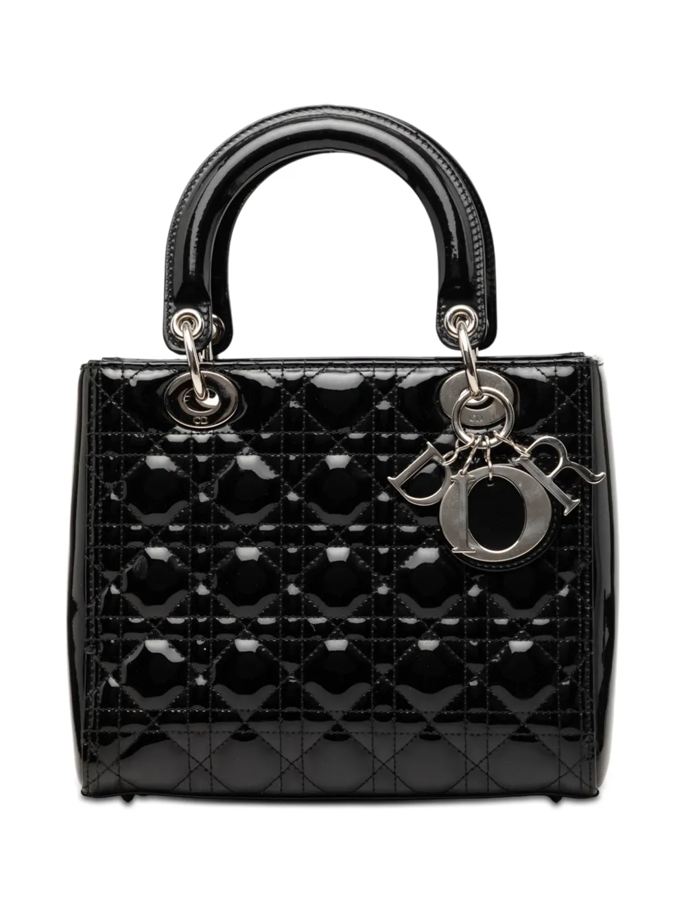 Christian Dior Pre-Owned Borsa a tracolla Lady Dior media con motivo Cannage e finitura lucida 2018 - Nero