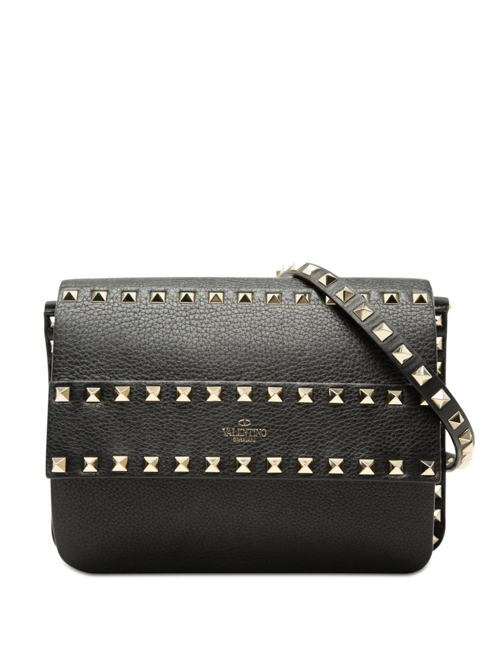 Valentino Garavani Pre-Owned Borsa a tracolla Rockstud piccola in pelle di vitello pieno fiore 2018-2026 - Nero