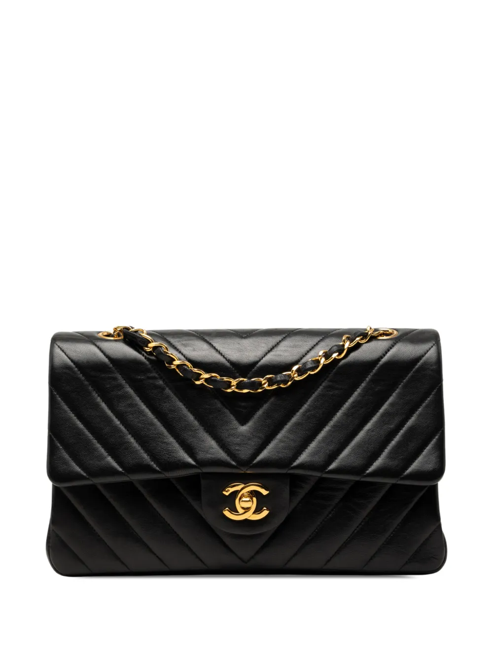 CHANEL Pre-Owned Borsa a spalla classica media in pelle di agnello con doppio battente e motivo Chevron 1994-1994 - Nero