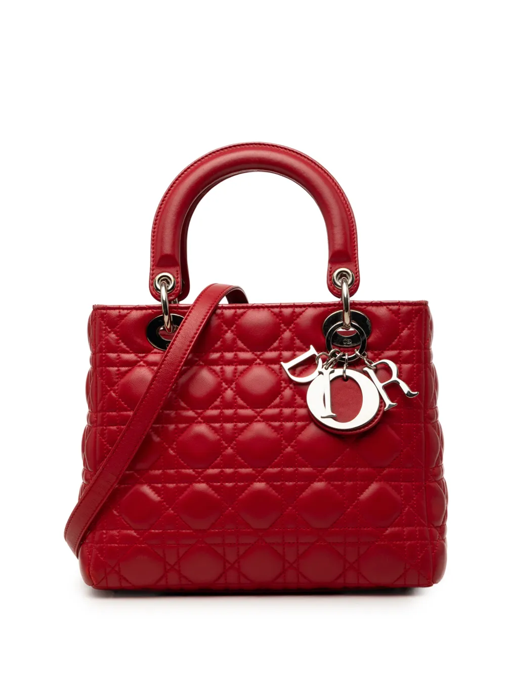 Christian Dior Pre-Owned Borsa a tracolla Lady Dior media in pelle di agnello con motivo Cannage 2011 - Rosso