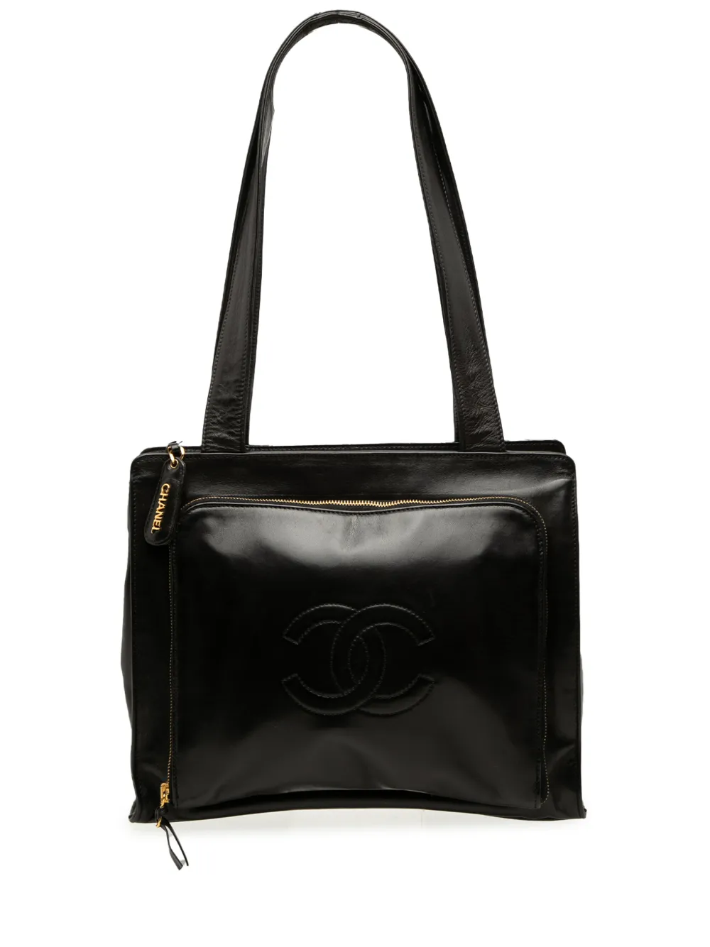 CHANEL Pre-Owned 1996-1997 CC Lambskin Front Zip Pocket tote bag - Black