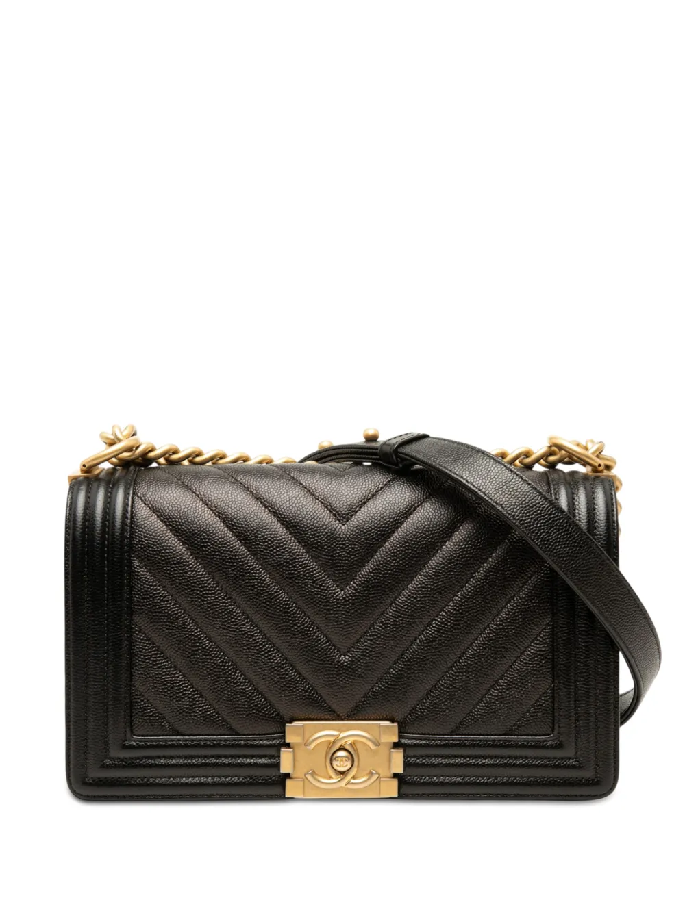 CHANEL Pre-Owned 2017-2018 Old Medium Chevron Caviar Boy Flap crossbody bag - Black