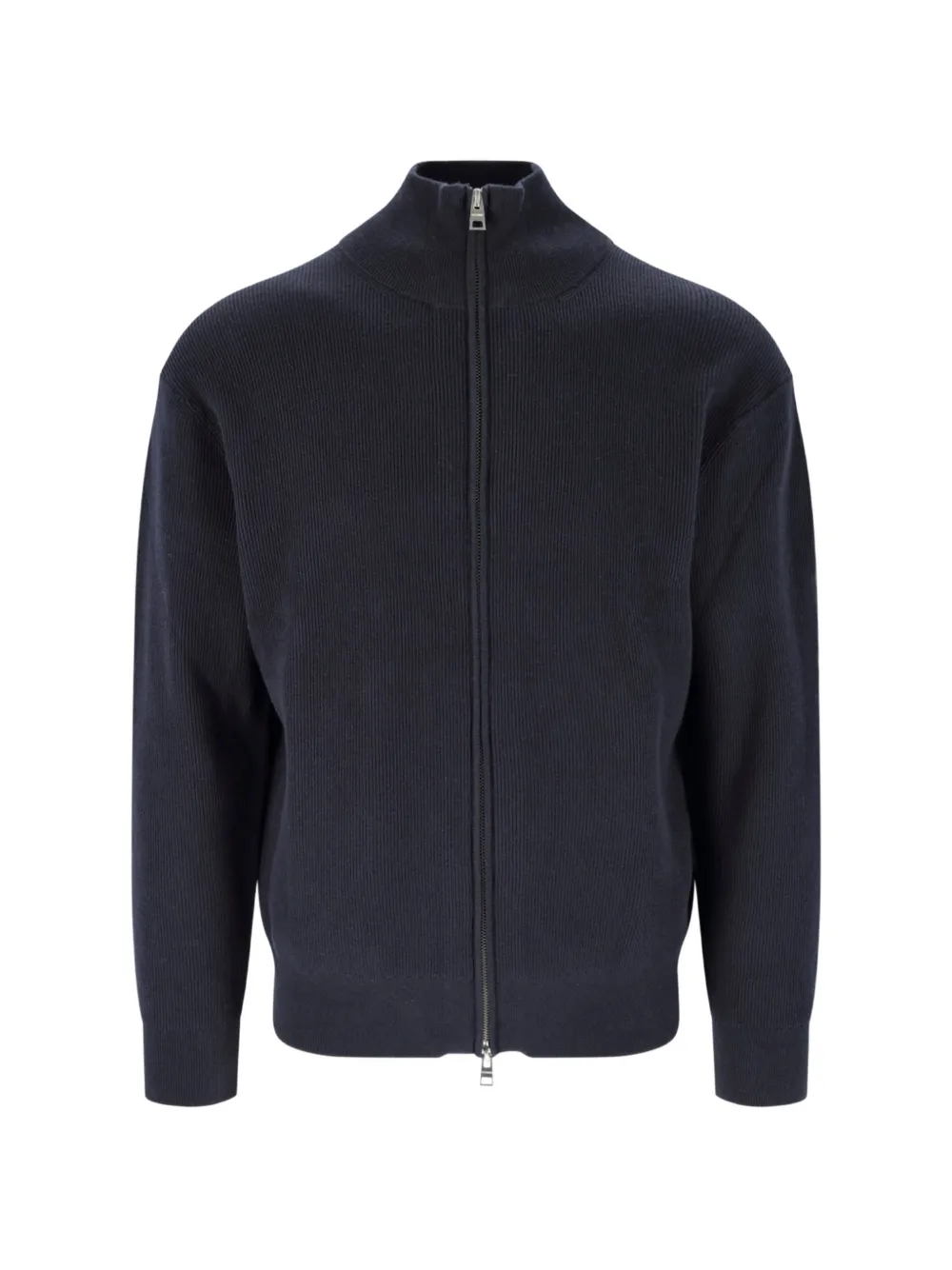 Closed ribbed-knit zip-up cardigan - Blu