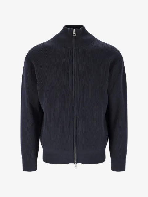 Closed ribbed-knit zip-up cardigan