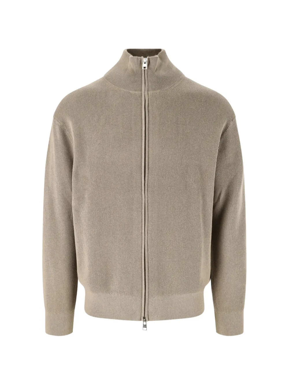 Closed ribbed-knit zip-up cardigan - Neutrals