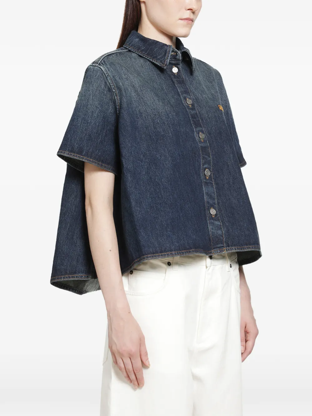 LOEWE Overhemd met geborduurd logo en korte mouwen Blauw