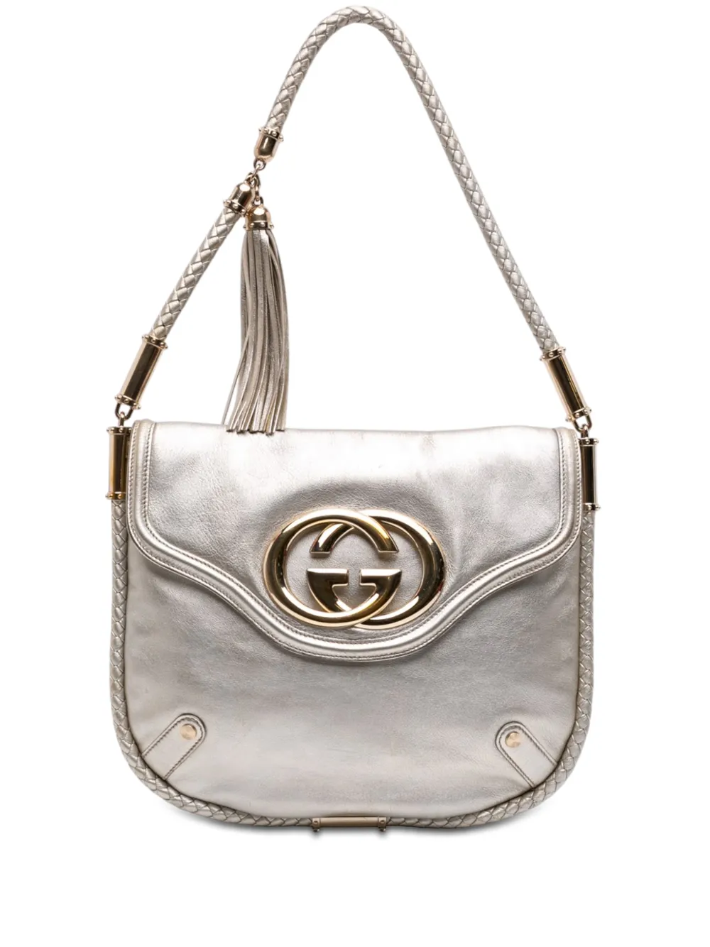 Gucci Pre-Owned Borsa a spalla Britt media in pelle di vitello metallizzata con nappa e battente 2016-2026 - Oro