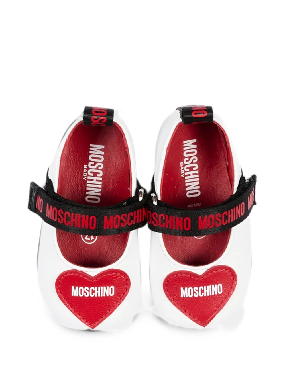 Moschino Kids heart-patch logo-strap ballet flats Wit