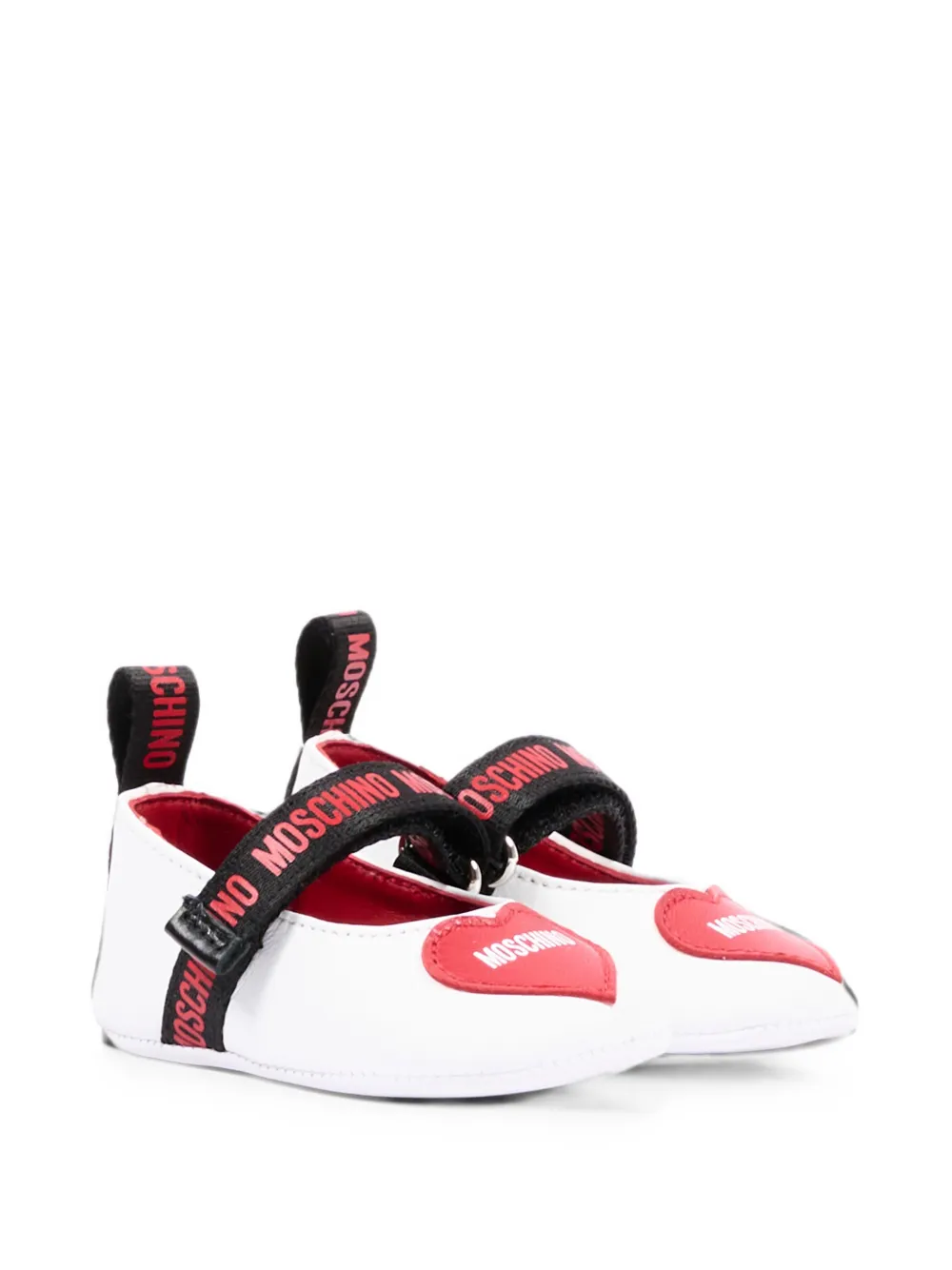 Moschino Kids heart-patch logo-strap ballet flats Wit