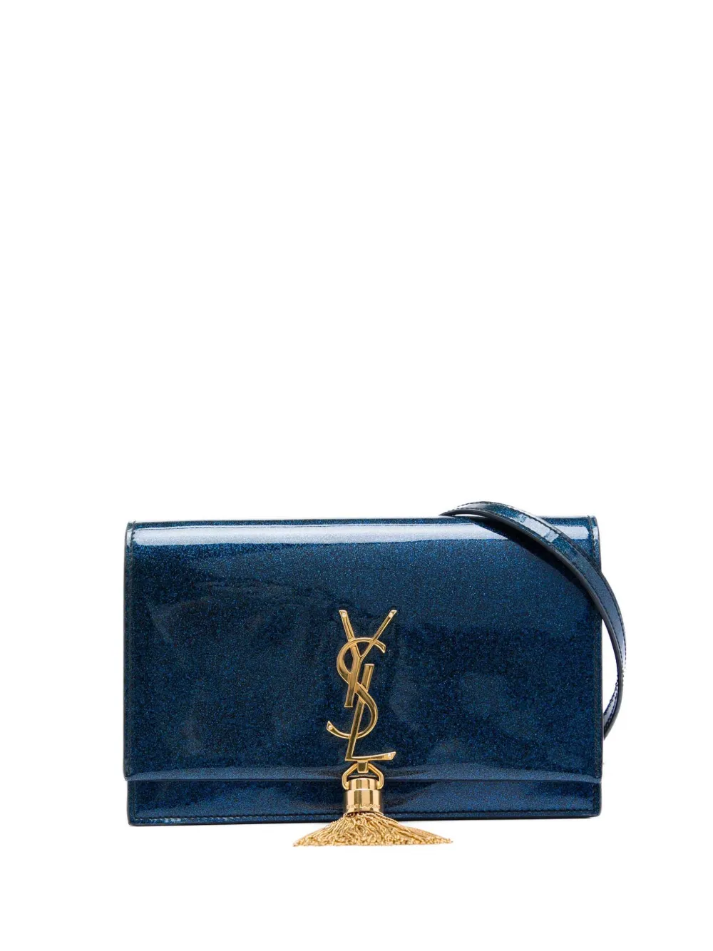Saint Laurent Pre-Owned Borsa a tracolla Kate glitter in pelle verniciata con monogramma e nappa 2018 - Blu